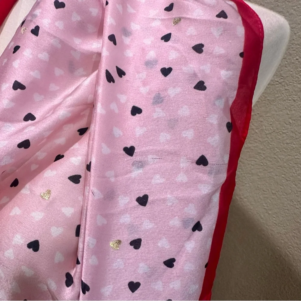 Pink Heart Pattern Silky Satin Neck Scarf Valentines wrap bag charm